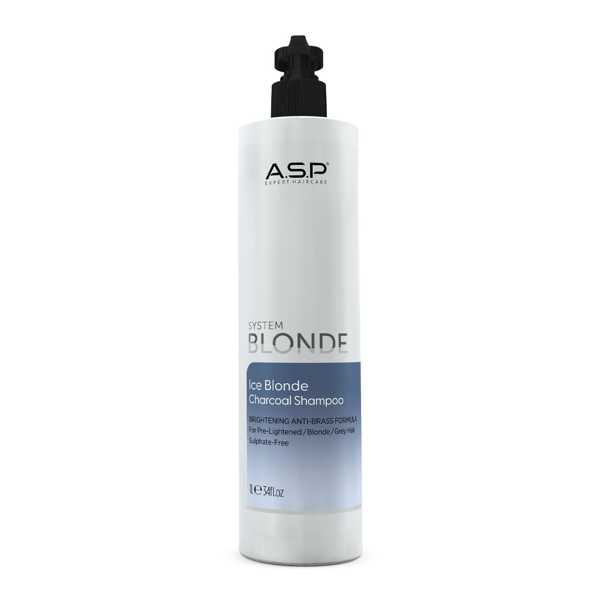 ASP System Blonde Ice Blonde Charcoal Shampoo 1000ml - Shampooing Neutralisant aux Pigments Violets et Charbon Actif
