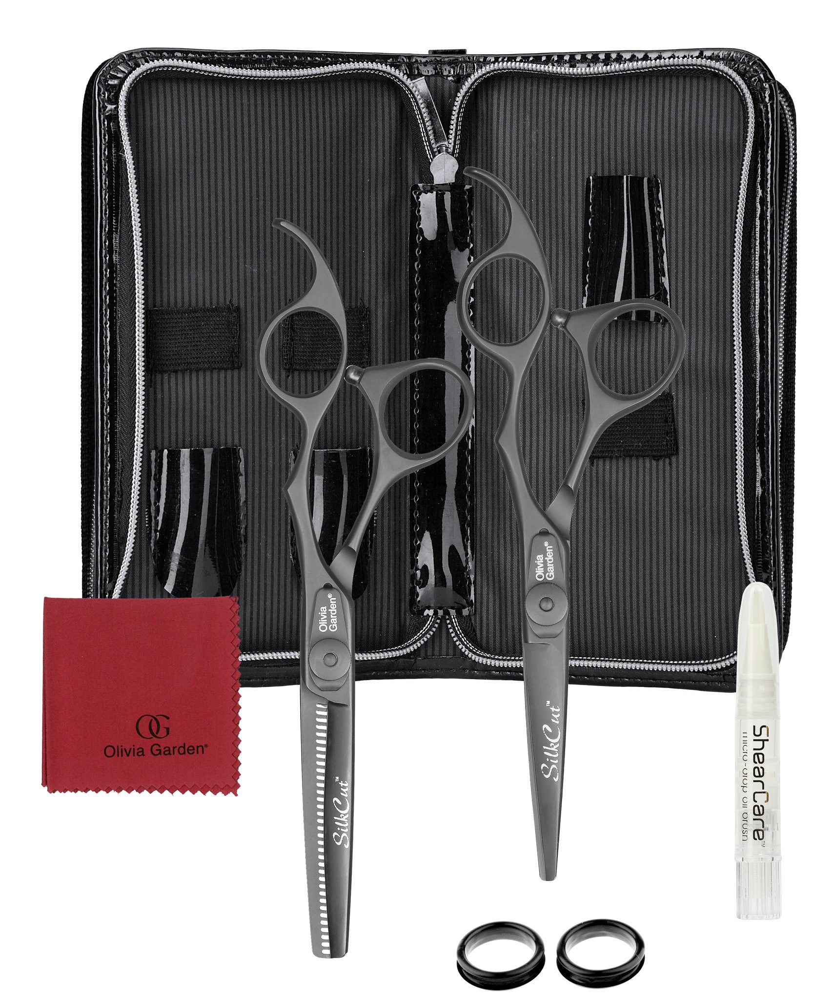 Olivia Garden Silk Cut Set de 2 Ciseaux Matt Black 5,75" + Effileur