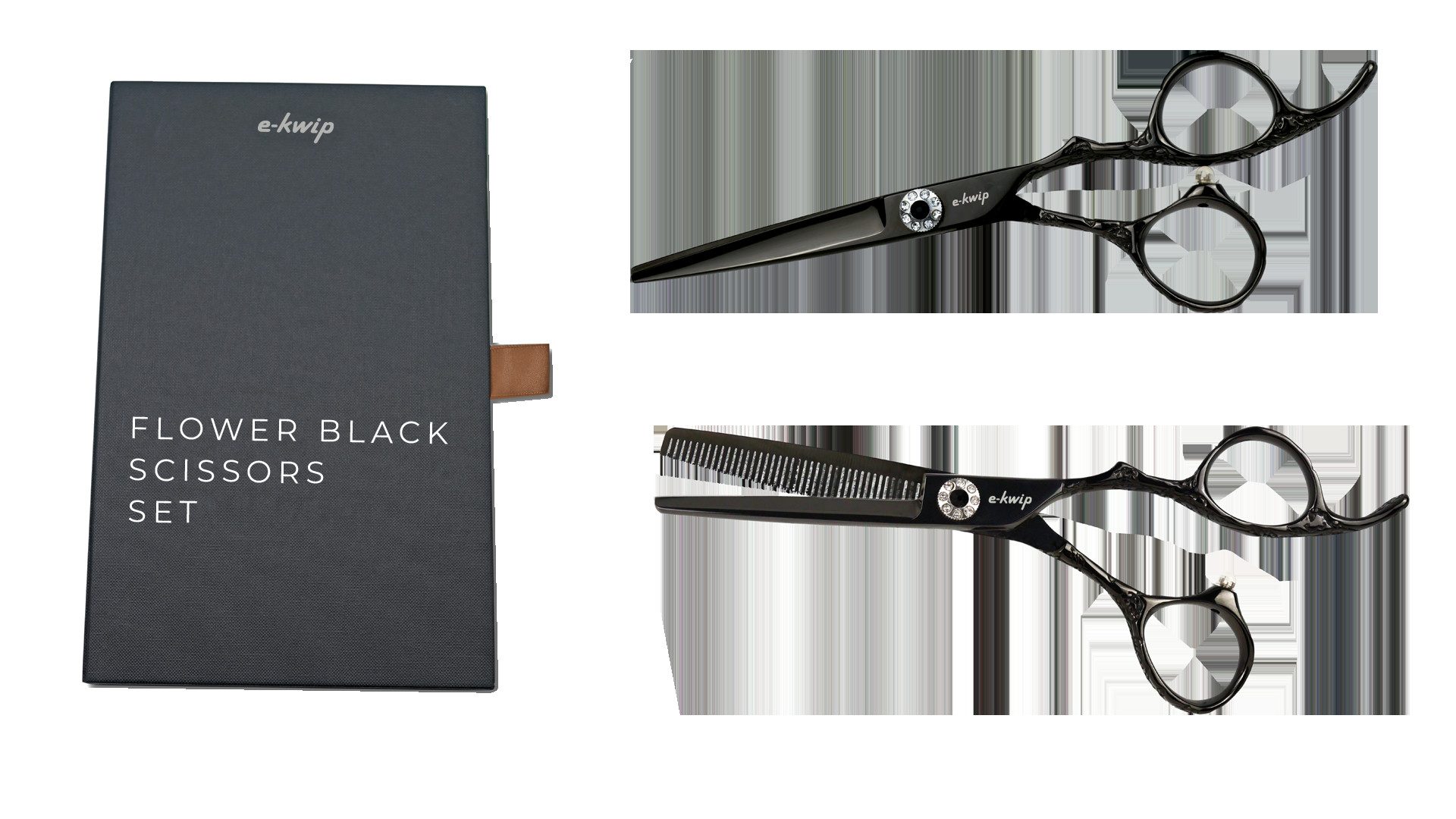 e-kwip Black Flower Set 5.5" - Ciseaux Professionnels Titane Rose Gold