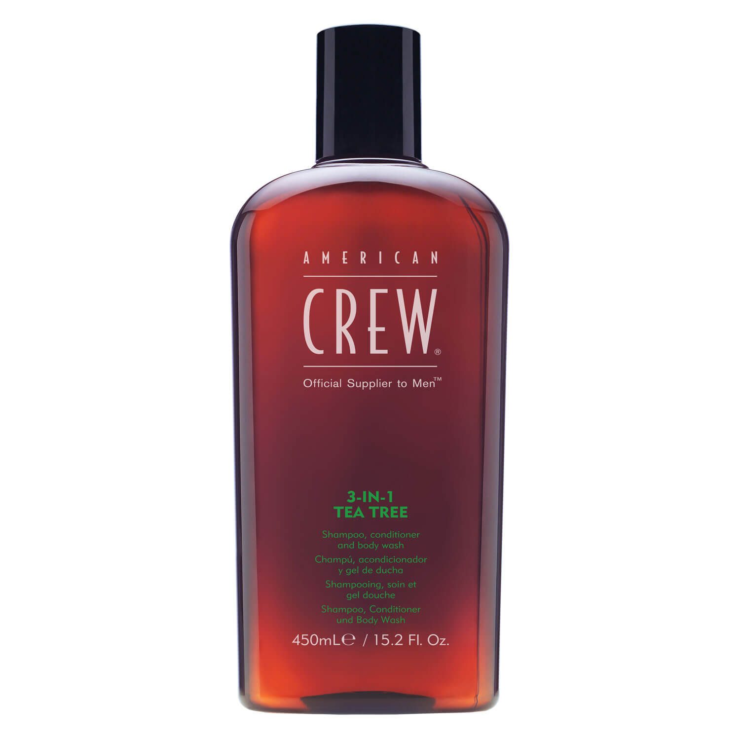 American Crew 3 en 1 Tea Tree 450ml - Shampoing, Soin & Gel Douche à l'Huile de Tea Tree