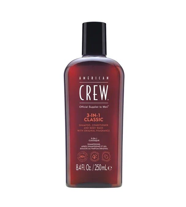 American Crew 3-en-1 Classic 250ml – Shampoing, Soin et Gel Douche