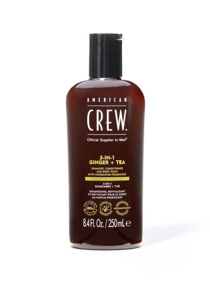 American Crew 3-en-1 Gingembre & Thé 250ml - Shampooing, Soin & Gel Douche