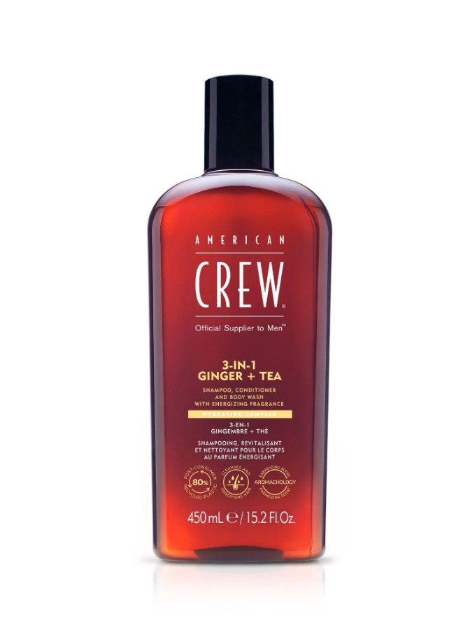 American Crew 3-en-1 Gingembre & Thé 450ml - Shampoing, Après-shampooing et Gel Douche