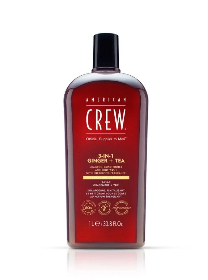 American Crew 3-en-1 Gingembre & Thé 1L - Shampoing, Après-shampoing & Gel Douche