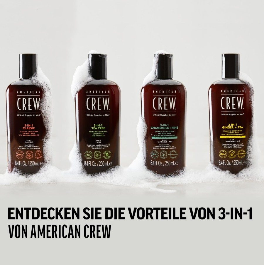 American Crew 3-en-1 Gingembre &amp; Thé 1L - Shampoing, Après-shampoing &amp; Gel Douche