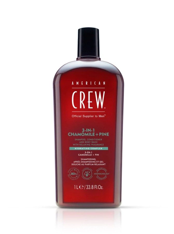 American Crew 3-en-1 Camomille & Pin 1L – Shampooing, Après-shampooing et Gel Douche