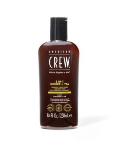 American Crew 3-en-1 Gingembre & Thé 250ml - Shampooing, Soin & Gel Douche
