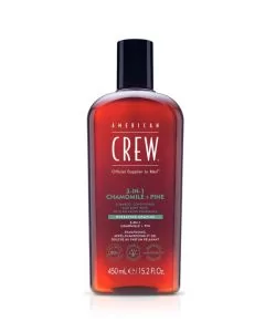 American Crew 3-en-1 Camomille & Pin 450ml – Shampoing, Après-Shampoing & Gel Douche