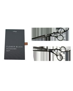 e-kwip Black Flower Set 5.5" - Ciseaux Professionnels Titane Rose Gold