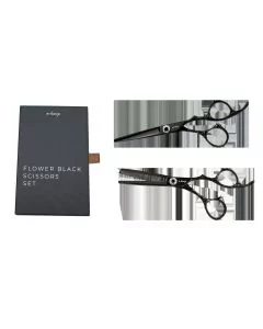 e-kwip Black Flower Set 5.5" - Ciseaux Professionnels Titane Rose Gold