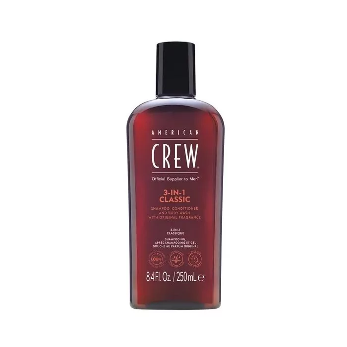American Crew 3-en-1 Classic 250ml – Shampoing, Soin et Gel Douche