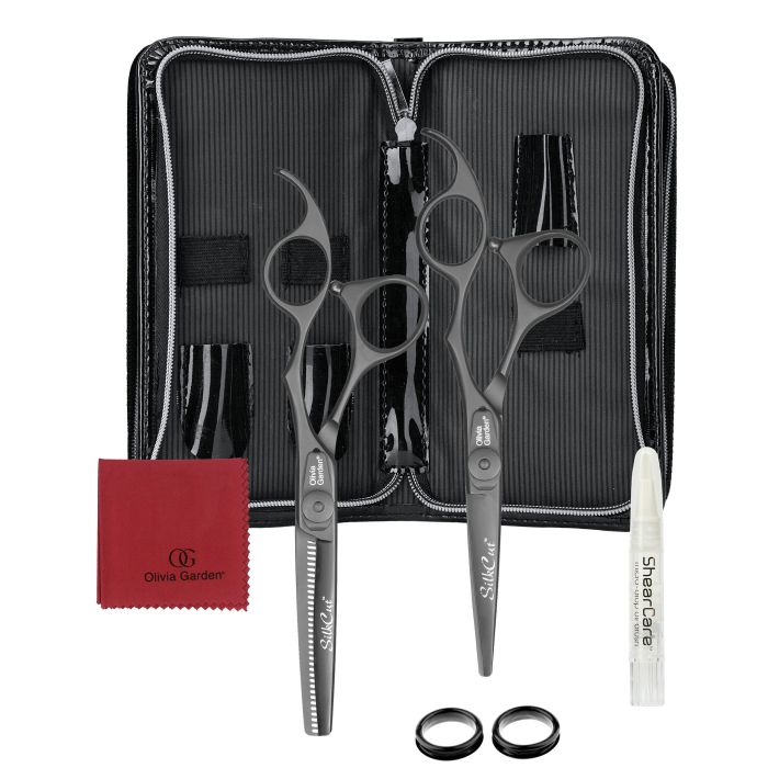 Olivia Garden Silk Cut Set de 2 Ciseaux Matt Black 5,75" + Effileur