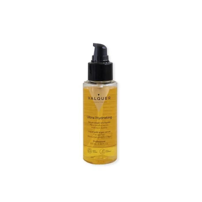 Valquer Gold Argan Sérum Capillaire 100ml - Huile d'Argan Pure pour Cheveux Secs et Abîmés