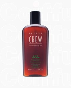 American Crew 3 en 1 Tea Tree 450ml - Shampoing, Soin & Gel Douche à l'Huile de Tea Tree