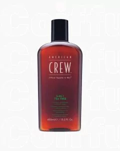 American Crew 3 en 1 Tea Tree 450ml - Shampoing, Soin & Gel Douche à l'Huile de Tea Tree