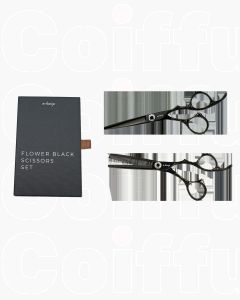 e-kwip Black Flower Set 5.5" - Ciseaux Professionnels Titane Rose Gold
