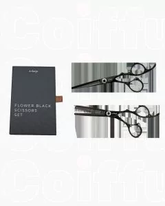e-kwip Black Flower Set 5.5" - Ciseaux Professionnels Titane Rose Gold