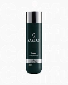 System Professional M1 Triple Shampoo 250ml - Shampoing 3-en-1 Homme Cheveux, Corps & Barbe