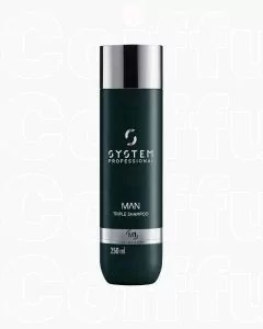 System Professional M1 Triple Shampoo 250ml - Shampoing 3-en-1 Homme Cheveux, Corps & Barbe