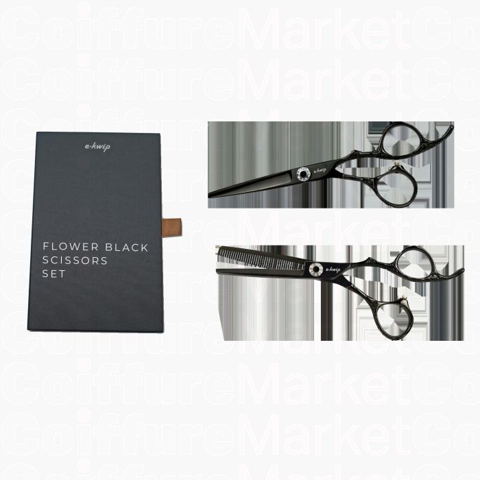 e-kwip Black Flower Set 5.5" - Ciseaux Professionnels Titane Rose Gold