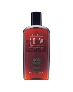 American Crew 3 en 1 Tea Tree 450ml - Shampoing, Soin & Gel Douche à l'Huile de Tea Tree